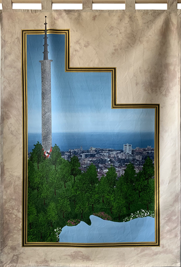 THE BOOK OF STREETS BY RICHARD BARTLE. A PAINTING OF THE TV MAST AT KUCUK CAMLICA ISTANBUL WITH KADIKOY AND THE MARMARA SEA  IN THE DISTANCE